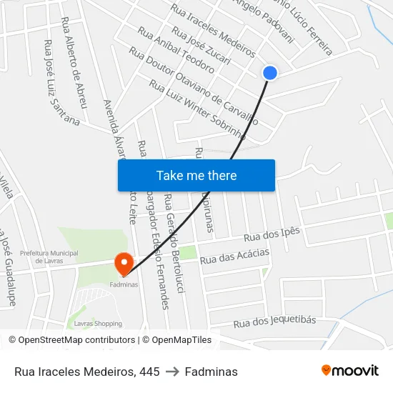 Rua Iraceles Medeiros, 445 to Fadminas map