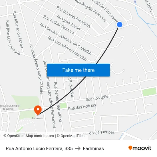 Rua Antônio Lúcio Ferreira, 335 to Fadminas map