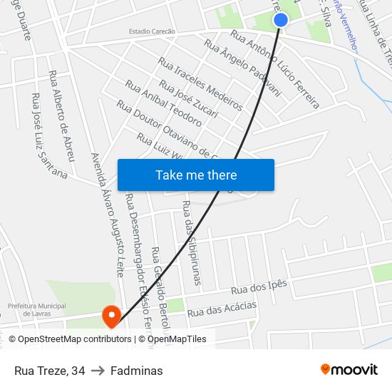 Rua Treze, 34 to Fadminas map