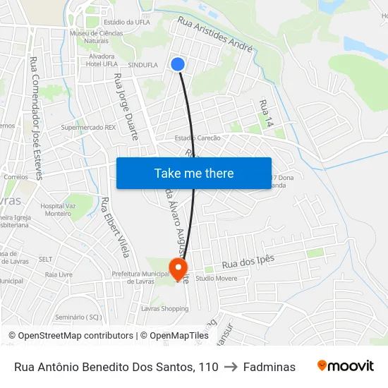 Rua Antônio Benedito Dos Santos, 110 to Fadminas map