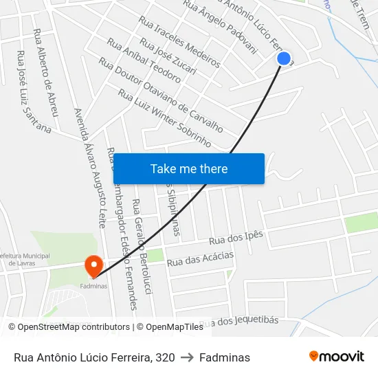 Rua Antônio Lúcio Ferreira, 320 to Fadminas map