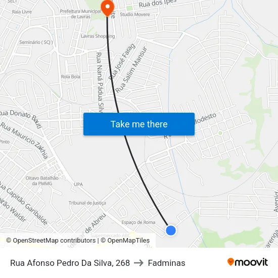 Rua Afonso Pedro Da Silva, 268 to Fadminas map
