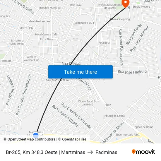 Br-265, Km 348,3 Oeste | Martminas to Fadminas map