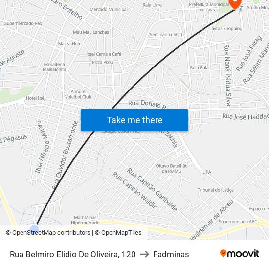 Rua Belmiro Elidio De Oliveira, 120 to Fadminas map