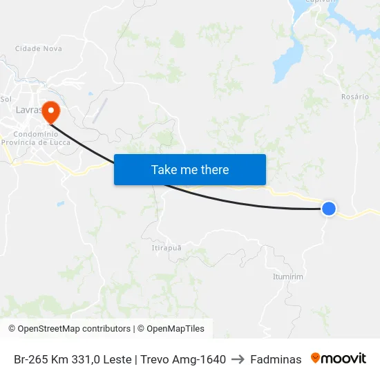 Br-265 Km 331,0 Leste | Trevo Amg-1640 to Fadminas map