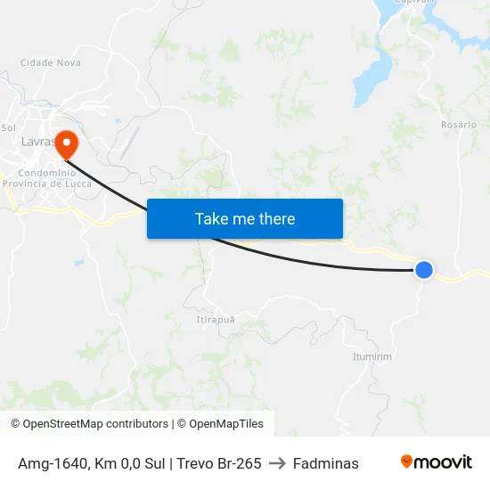 Amg-1640, Km 0,0 Sul | Trevo Br-265 to Fadminas map