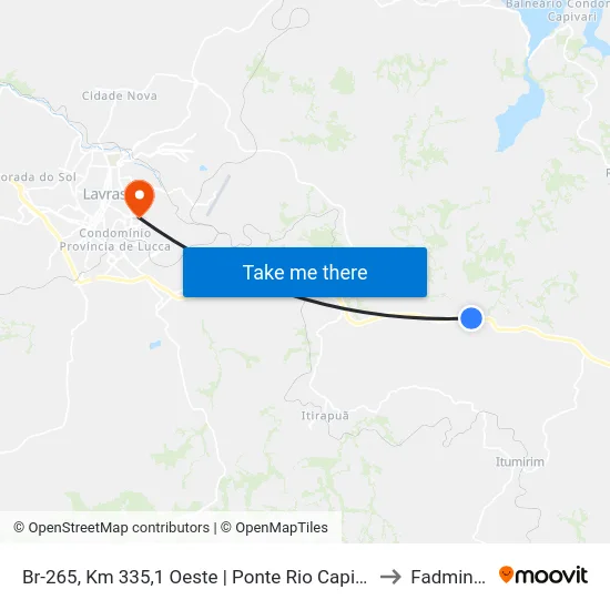 Br-265, Km 335,1 Oeste | Ponte Rio Capivari to Fadminas map