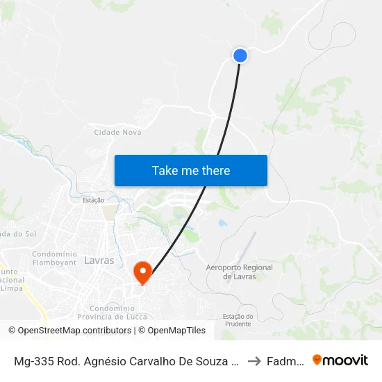 Mg-335 Rod. Agnésio Carvalho De Souza Km 82,3 Norte to Fadminas map