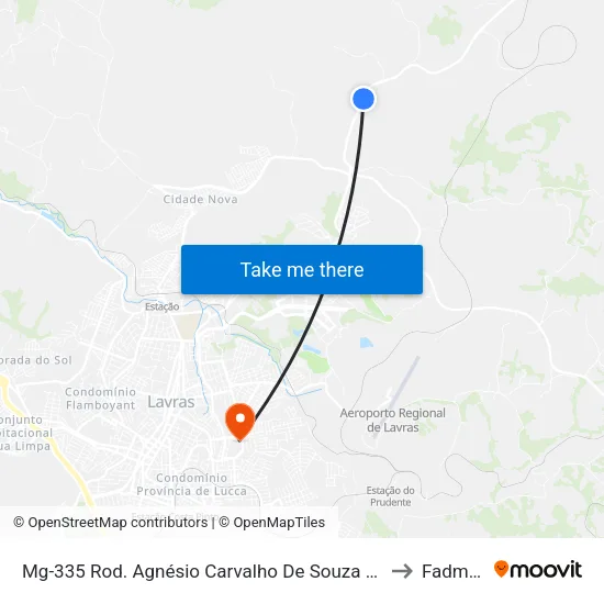 Mg-335 Rod. Agnésio Carvalho De Souza Km 83,0 Norte to Fadminas map