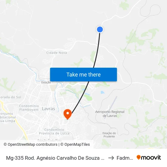 Mg-335 Rod. Agnésio Carvalho De Souza Km 83,2 Norte to Fadminas map