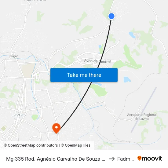 Mg-335 Rod. Agnésio Carvalho De Souza Km 85,2 Norte to Fadminas map