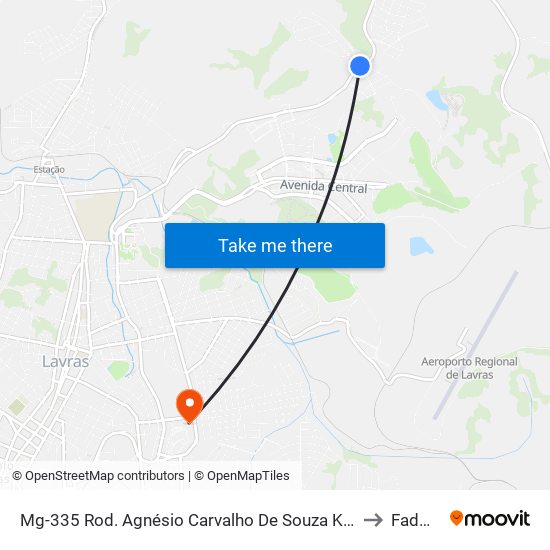 Mg-335 Rod. Agnésio Carvalho De Souza Km 85,5 Sul | Lavrinhas to Fadminas map