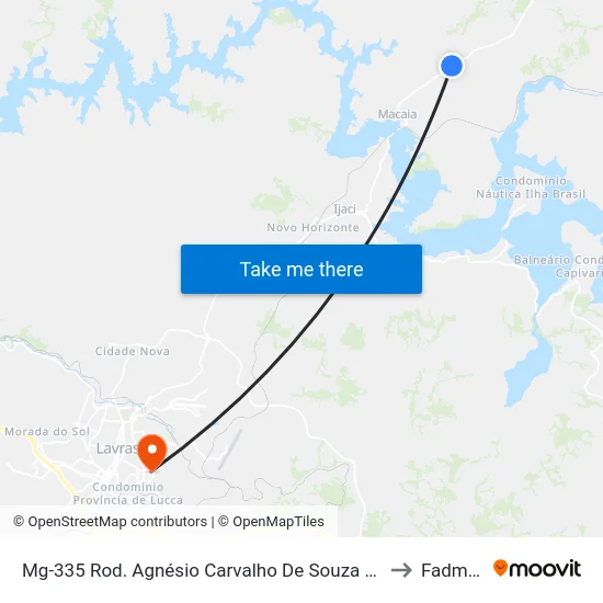 Mg-335 Rod. Agnésio Carvalho De Souza Km 70,4 Norte to Fadminas map