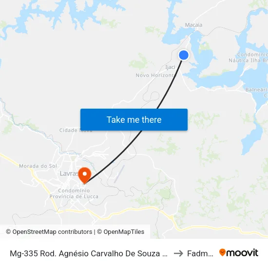 Mg-335 Rod. Agnésio Carvalho De Souza Km 75,6 Norte to Fadminas map