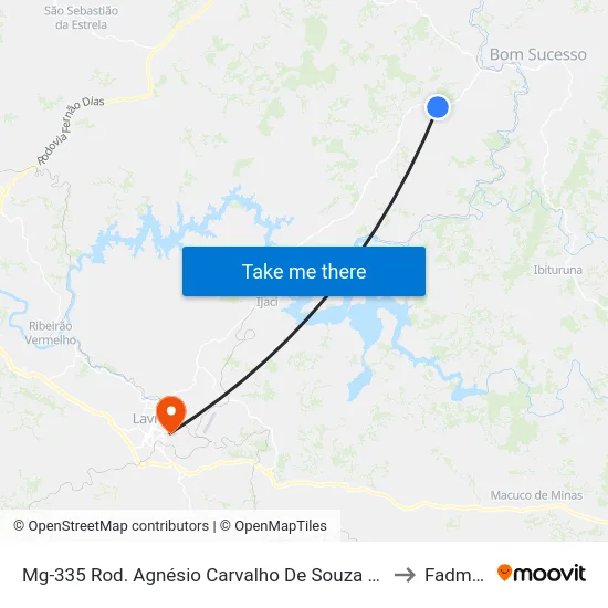Mg-335 Rod. Agnésio Carvalho De Souza Km 57,9 Norte to Fadminas map