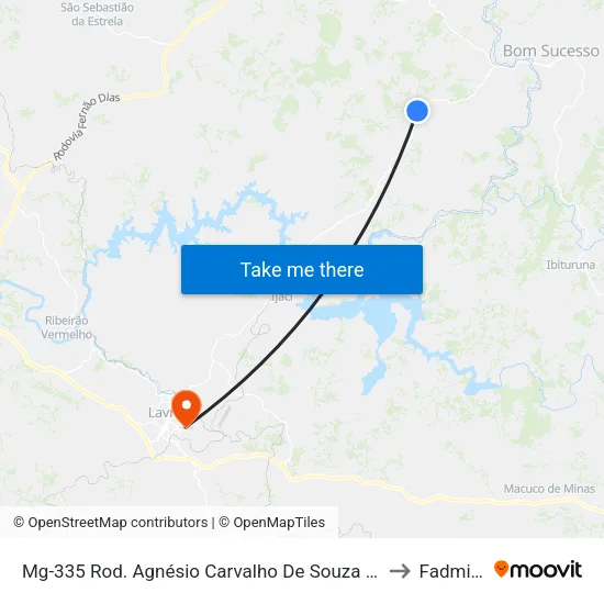 Mg-335 Rod. Agnésio Carvalho De Souza Km 60,5 Sul to Fadminas map