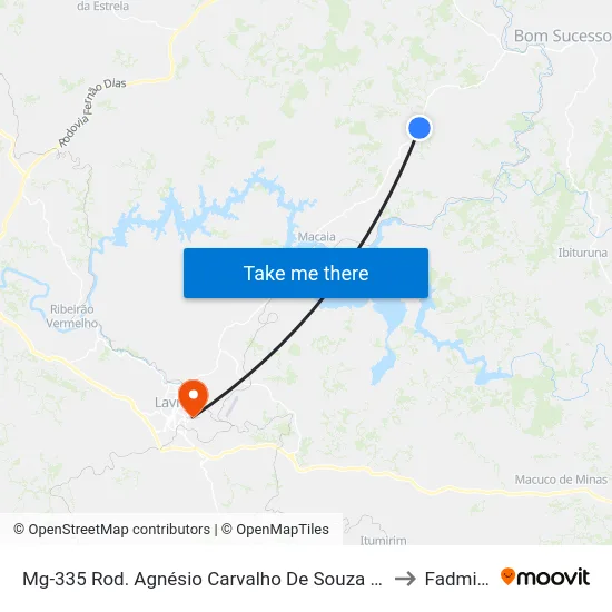 Mg-335 Rod. Agnésio Carvalho De Souza Km 62,6 Sul to Fadminas map