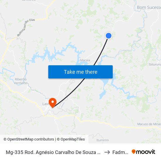 Mg-335 Rod. Agnésio Carvalho De Souza Km 63,9 Norte to Fadminas map