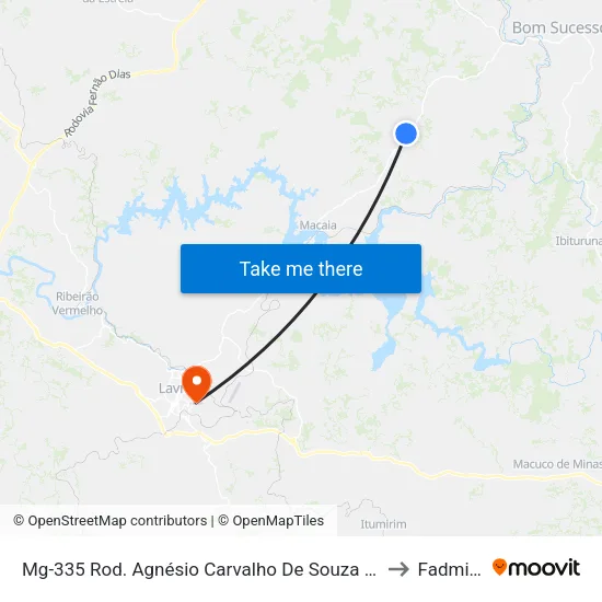 Mg-335 Rod. Agnésio Carvalho De Souza Km 63,9 Sul to Fadminas map