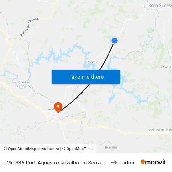 Mg-335 Rod. Agnésio Carvalho De Souza Km 65,5 Sul to Fadminas map