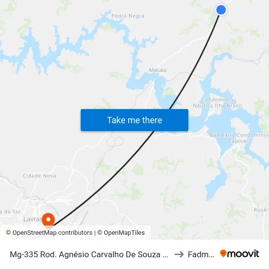 Mg-335 Rod. Agnésio Carvalho De Souza Km 66,1 Norte to Fadminas map