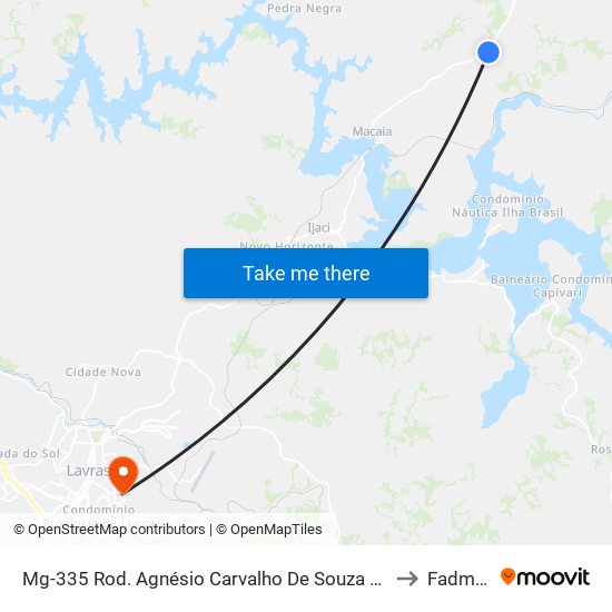 Mg-335 Rod. Agnésio Carvalho De Souza Km 68,2 Norte to Fadminas map