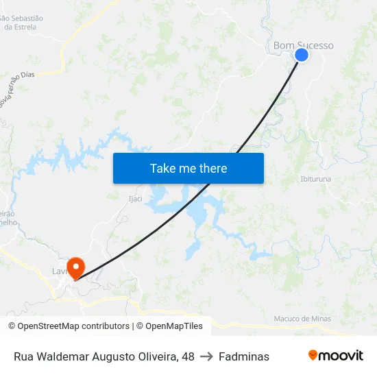 Rua Waldemar Augusto Oliveira, 48 to Fadminas map