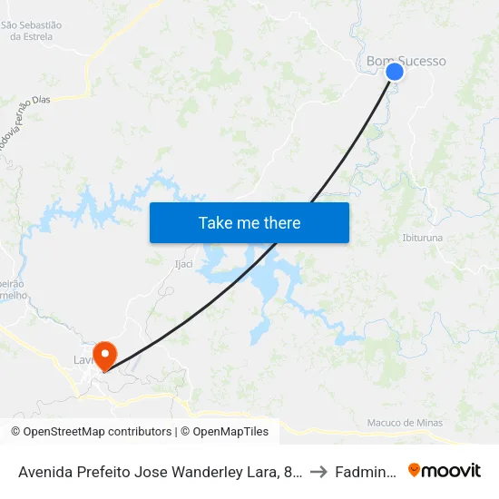 Avenida Prefeito Jose Wanderley Lara, 885 to Fadminas map