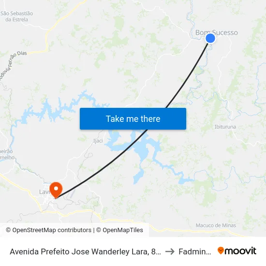 Avenida Prefeito Jose Wanderley Lara, 885 to Fadminas map
