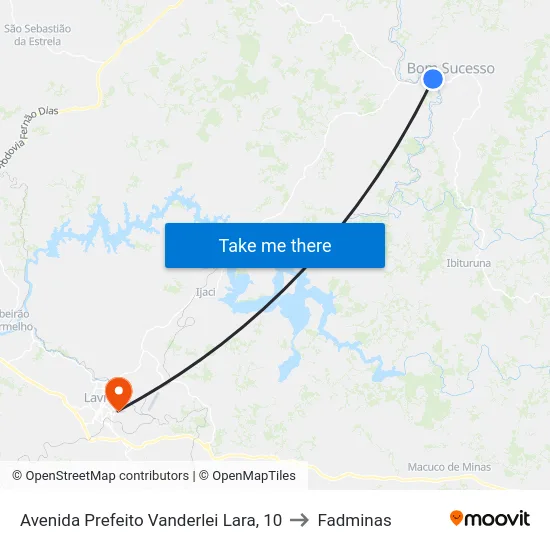 Avenida Prefeito Vanderlei Lara, 10 to Fadminas map