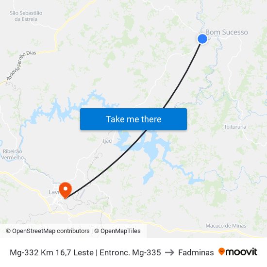 Mg-332 Km 16,7 Leste | Entronc. Mg-335 to Fadminas map