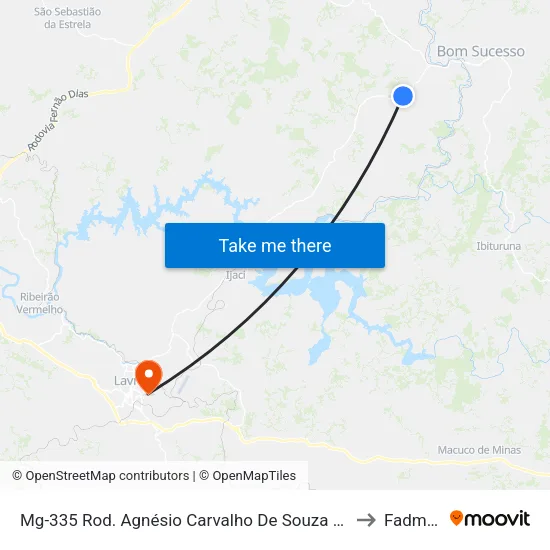 Mg-335 Rod. Agnésio Carvalho De Souza Km 57,0 Norte to Fadminas map