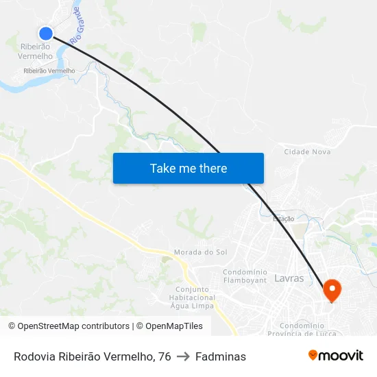 Rodovia Ribeirão Vermelho, 76 to Fadminas map
