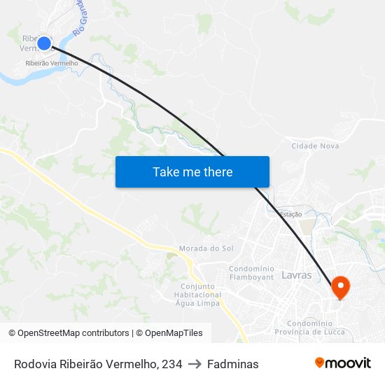 Rodovia Ribeirão Vermelho, 234 to Fadminas map