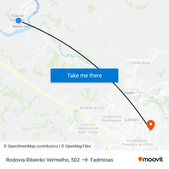 Rodovia Ribeirão Vermelho, 502 to Fadminas map