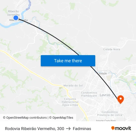 Rodovia Ribeirão Vermelho, 300 to Fadminas map