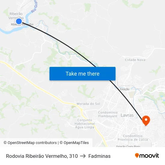 Rodovia Ribeirão Vermelho, 310 to Fadminas map