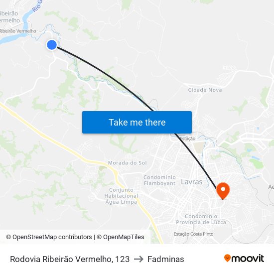 Rodovia Ribeirão Vermelho, 123 to Fadminas map