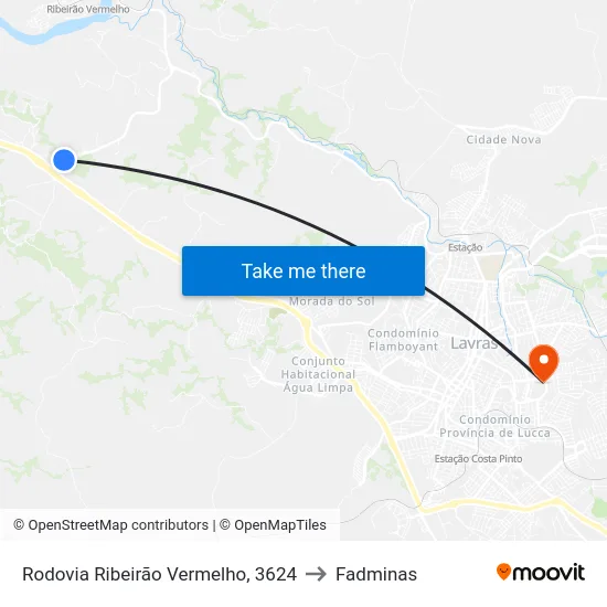 Rodovia Ribeirão Vermelho, 3624 to Fadminas map