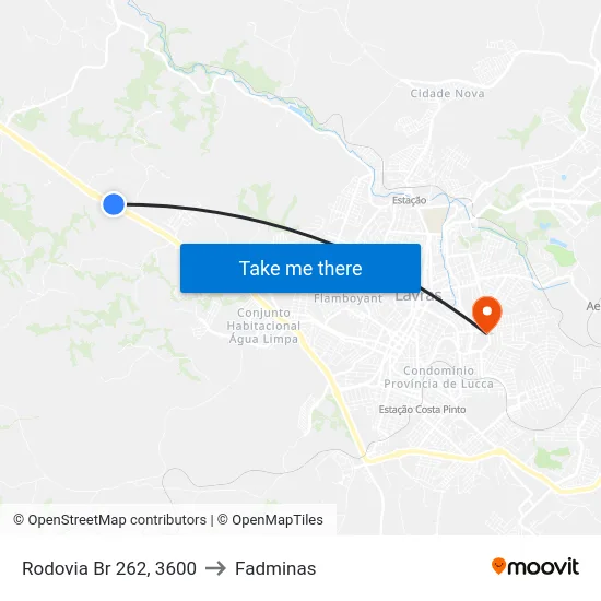 Rodovia Br 262, 3600 to Fadminas map