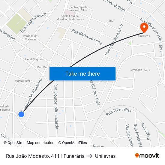 Rua João Modesto, 411 | Funerária to Unilavras map