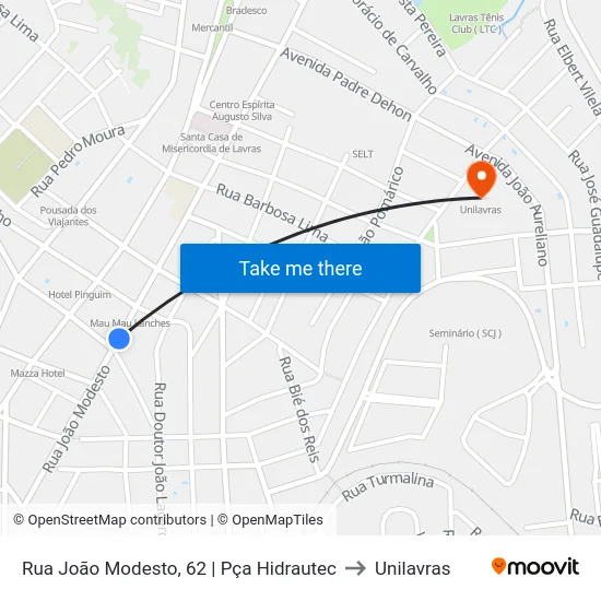 Rua João Modesto, 62 | Pça Hidrautec to Unilavras map