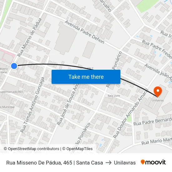 Rua Misseno De Pádua, 465 | Santa Casa to Unilavras map