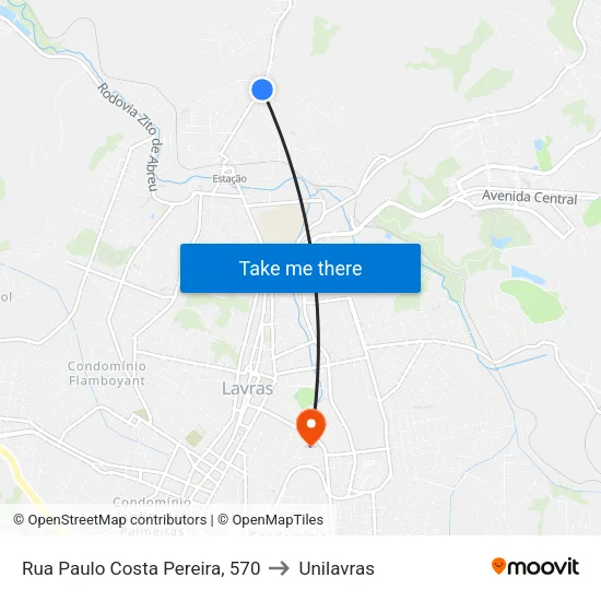 Rua Paulo Costa Pereira, 570 to Unilavras map