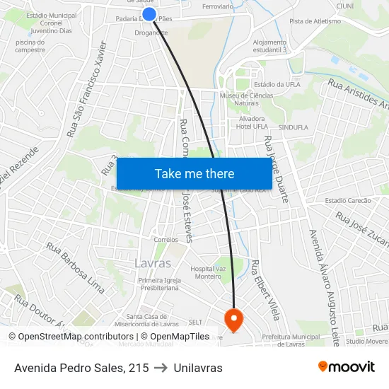 Avenida Pedro Sales, 215 to Unilavras map