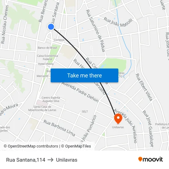 Rua Santana,114 to Unilavras map