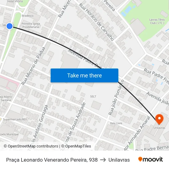 Praça Leonardo Venerando Pereira, 938 to Unilavras map