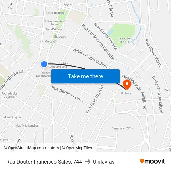Rua Doutor Francisco Sales, 744 to Unilavras map
