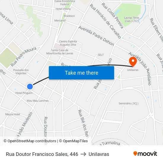 Rua Doutor Francisco Sales, 446 to Unilavras map