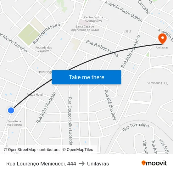 Rua Lourenço Menicucci, 444 to Unilavras map